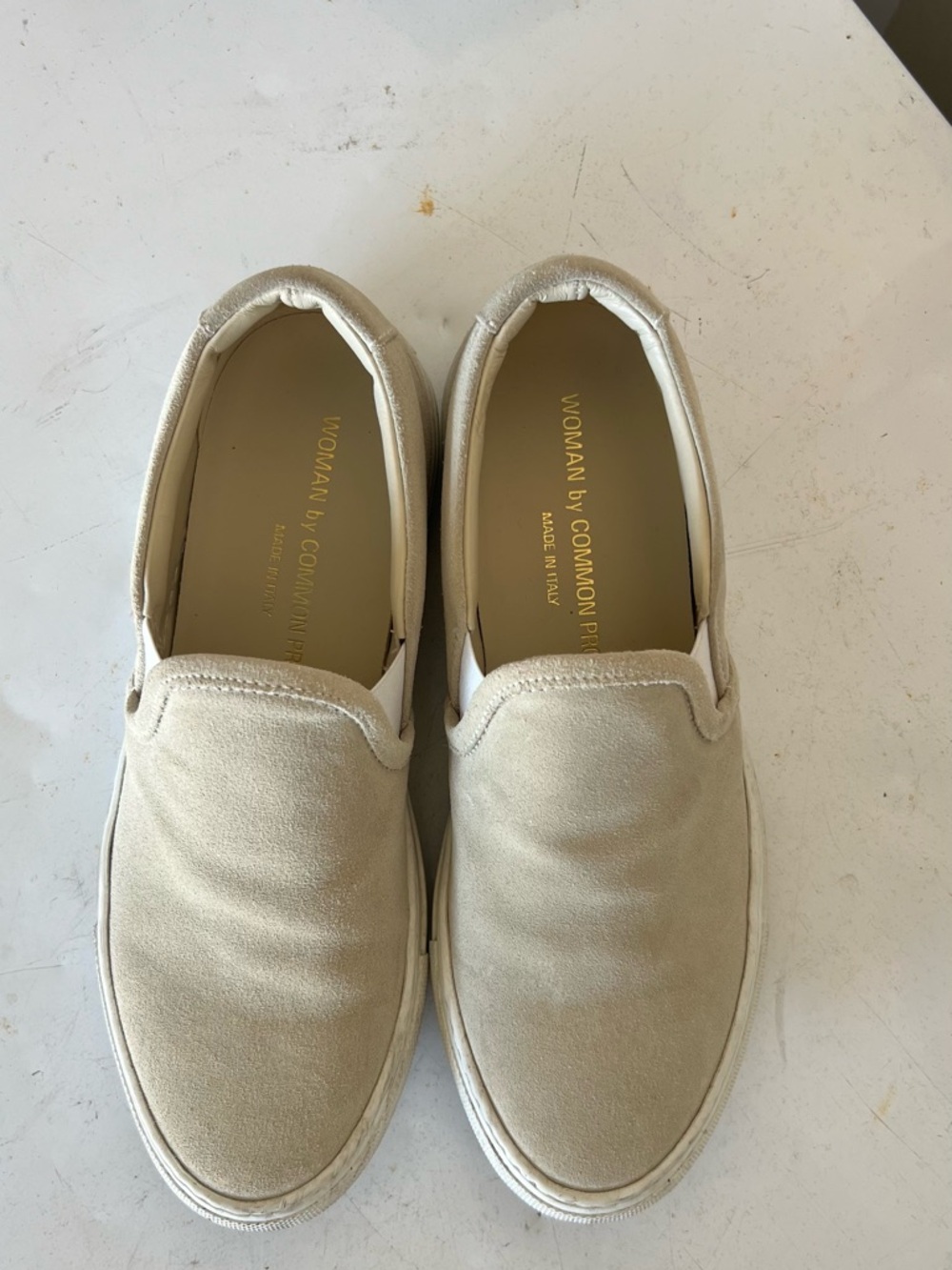 Common Projects Slip-On Suede Loafers in Light Beige